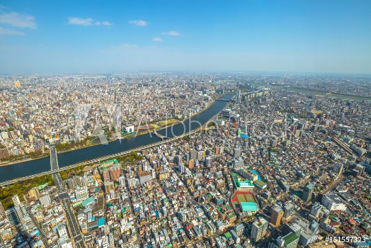 Picture of Aerial view of Tokyo city skyline Sumida River Bridges and Asakusa area from Tokyo Skytree observatory Daytime Tokyo Japan